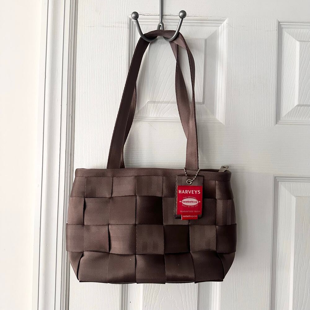 Harveys The Original Seatbelt Shoulder Bag Taupe Brown Woven Nylon Handbag